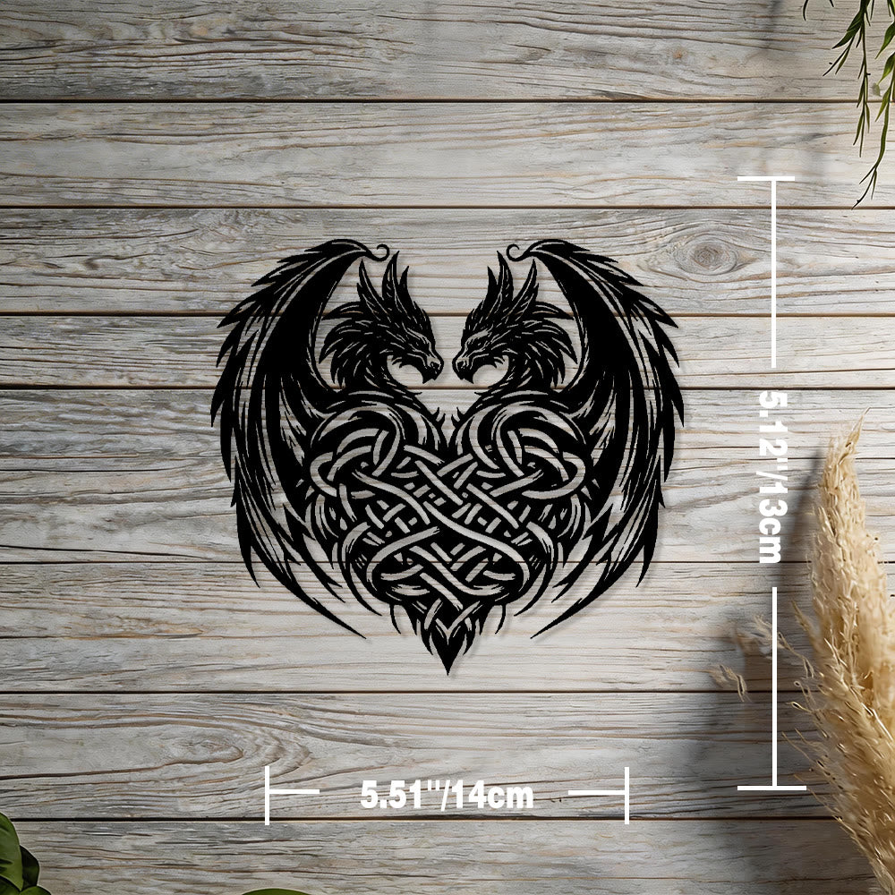 WorldNorse Twin Dragons Celtic Knot Heart Metal Wall Decor - Black - 5.12''*5.51''/13*14cm - image 1