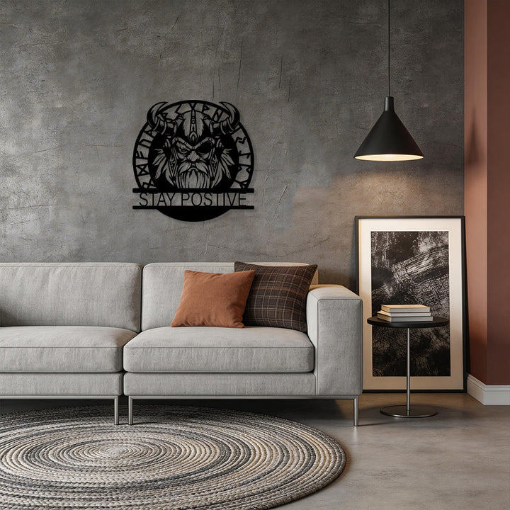 WorldNorse Horned Warrior Stay Positive Rune Circle Metal Wall Decor - image 6