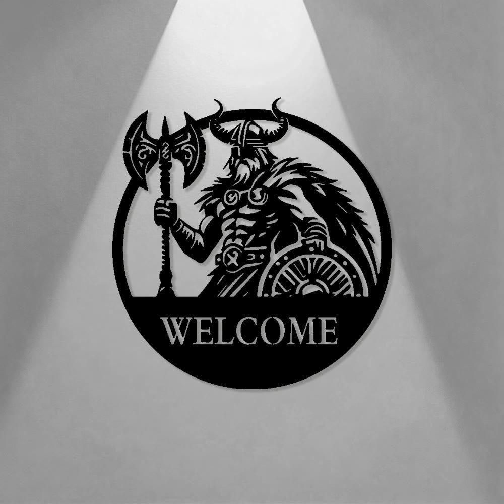 WorldNorse Viking Warrior Axe Shield Totem Welcome Metal Wall Decor - image 0