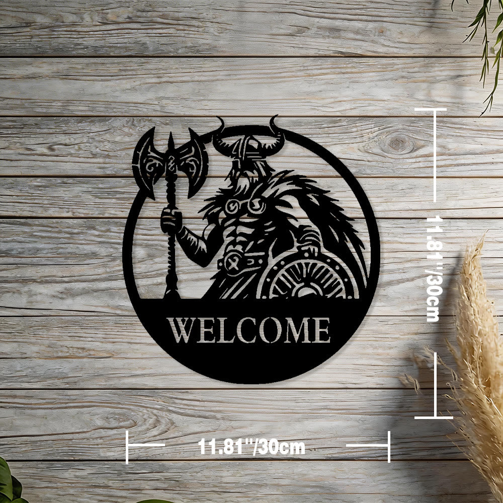 WorldNorse Viking Warrior Axe Shield Totem Welcome Metal Wall Decor - Black - 11.81''*11.81''/30*30cm - image 1