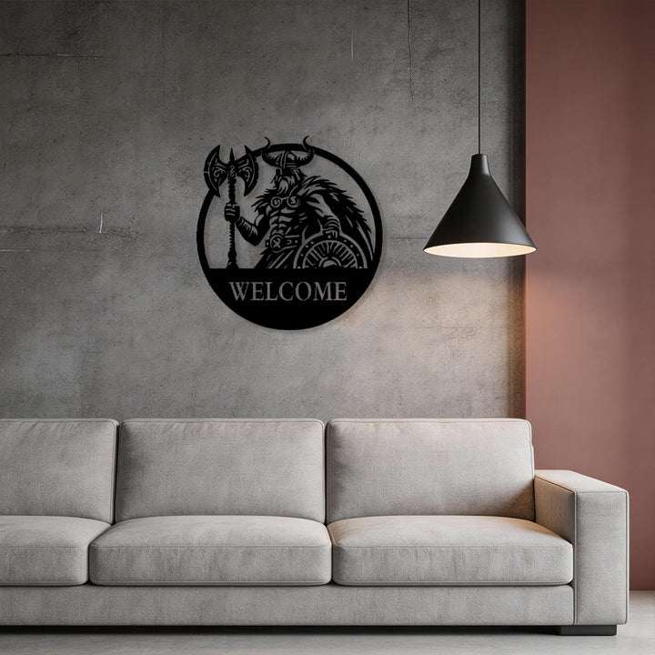 WorldNorse Viking Warrior Axe Shield Totem Welcome Metal Wall Decor - image 5