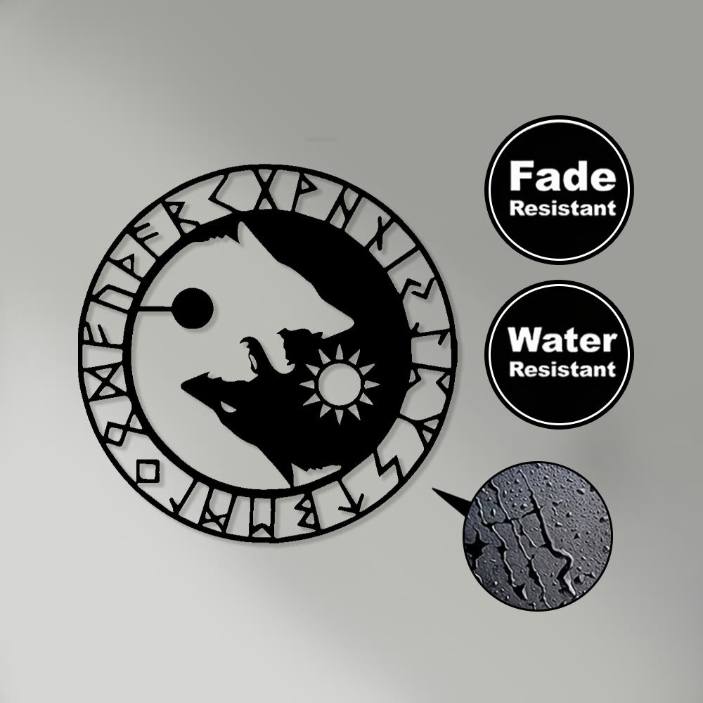 WorldNorse Sun Moon Wolves Stave Rune Circle Metal Wall Decor - image 3