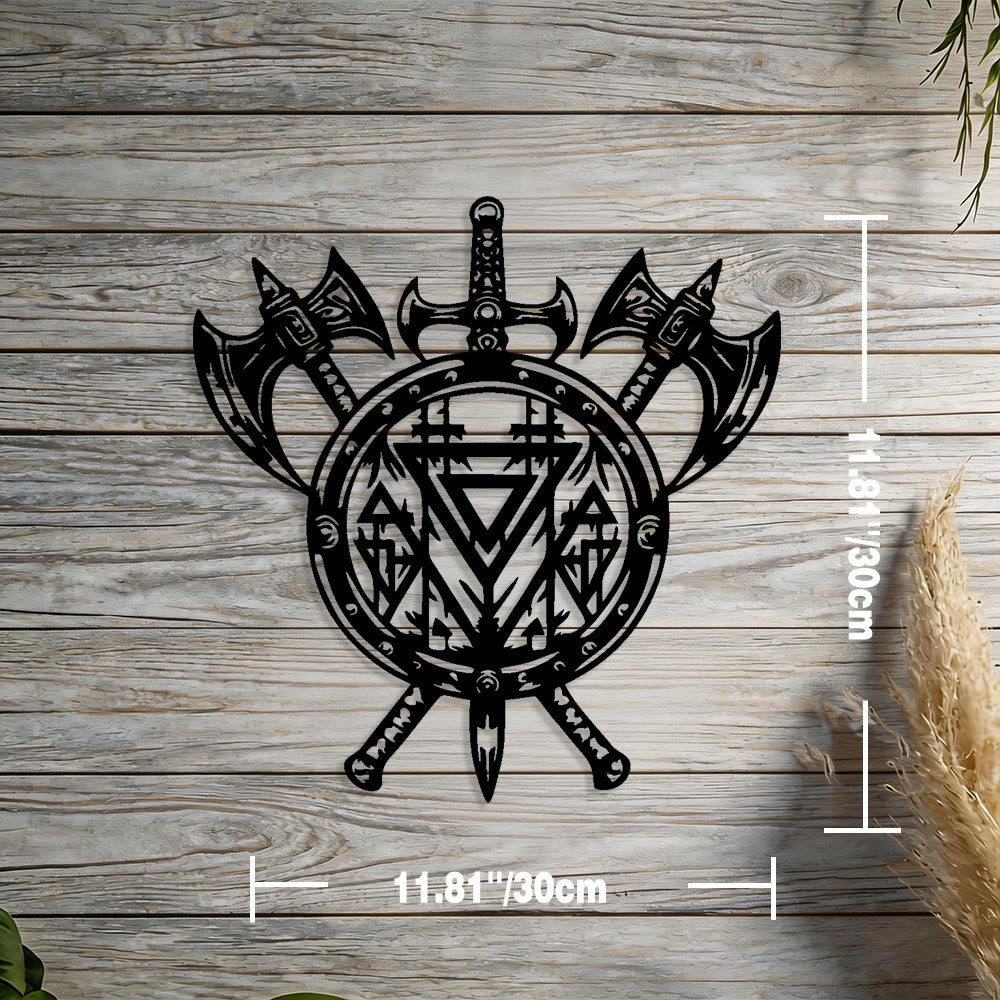 WorldNorse Valknut Shield Axe Sword Metal Wall Decor - Black - 11.81''*11.81''/30*30cm - image 1