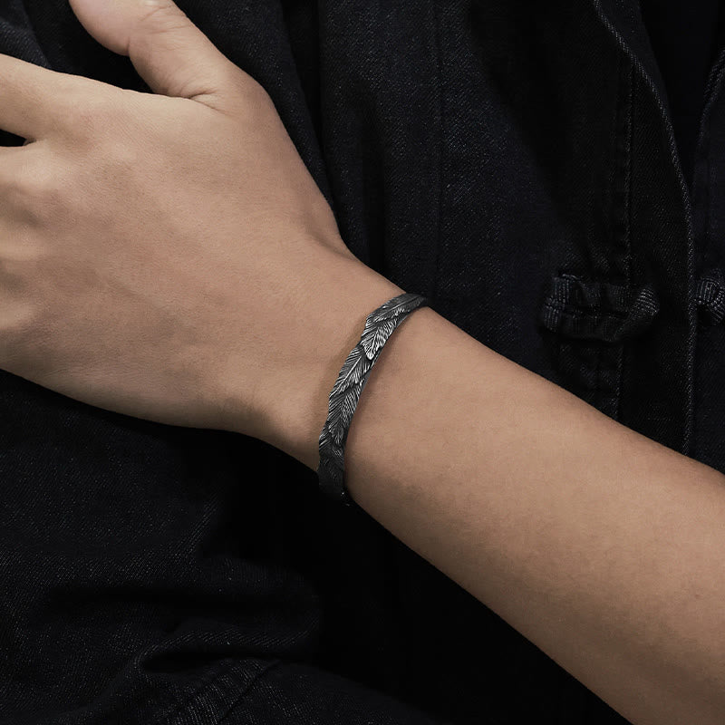 WorldNorse Handcrafted 999 Silver Feather Cuff Bracelet - image 1