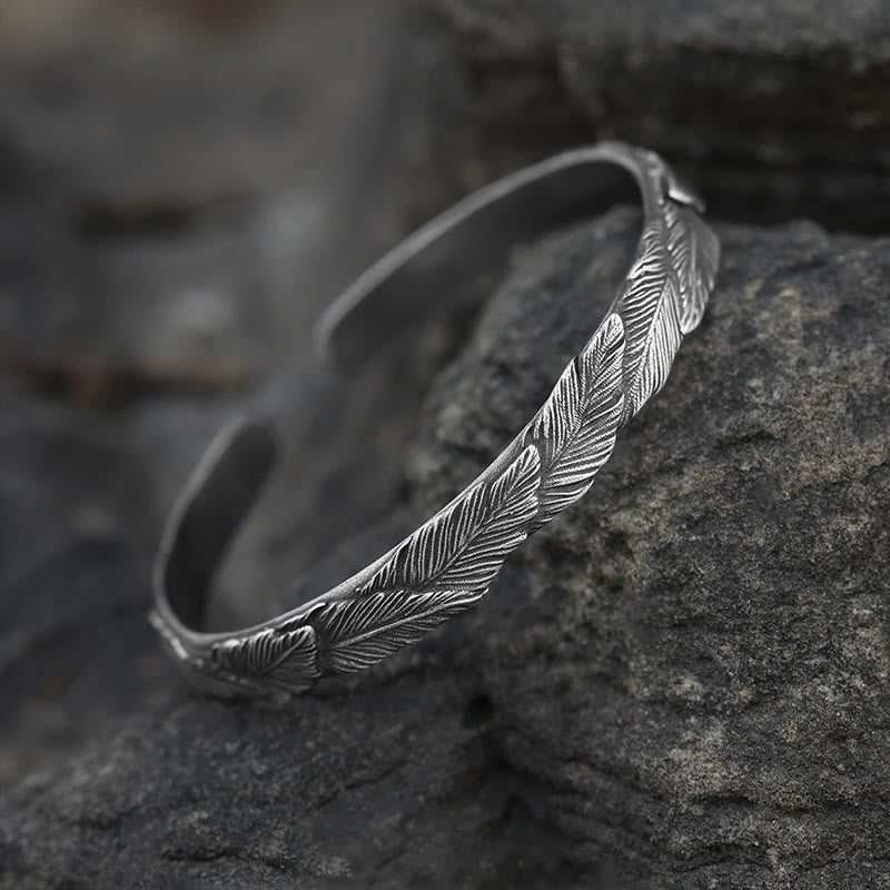 WorldNorse Handcrafted 999 Silver Feather Cuff Bracelet - Large - image 0