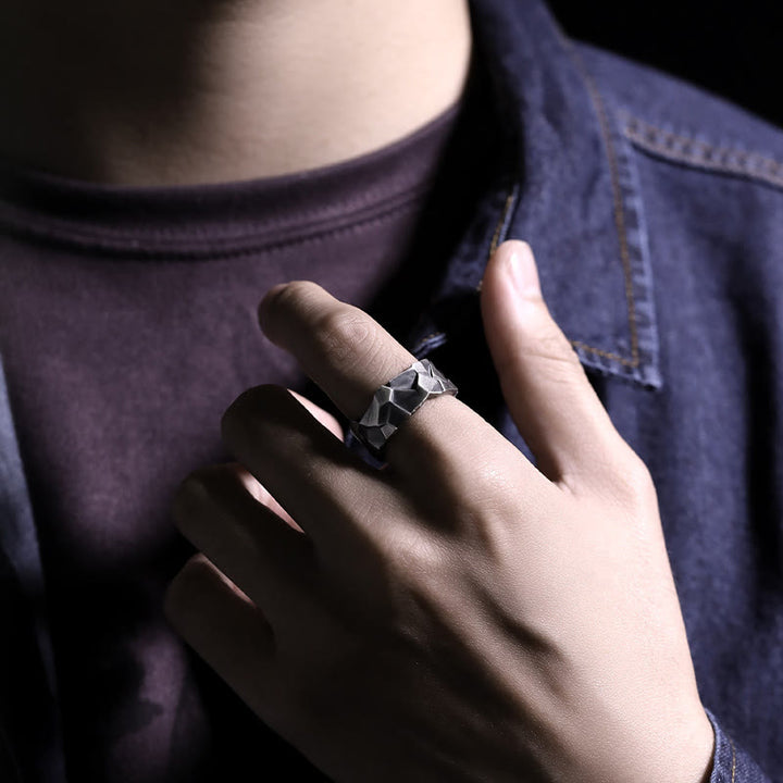 WorldNorse Handcrafted 999 Silver Rock Texture Band Ring - image 1