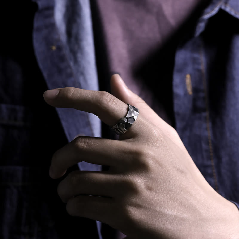 WorldNorse Handcrafted 999 Silver Rock Texture Band Ring - image 6