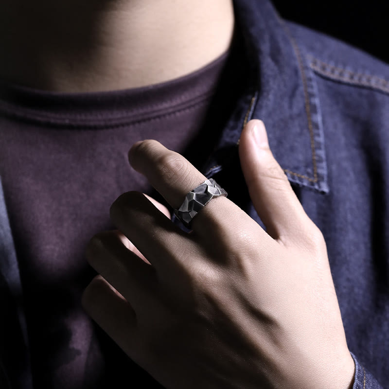 WorldNorse Handcrafted 999 Silver Rock Texture Band Ring - image 1