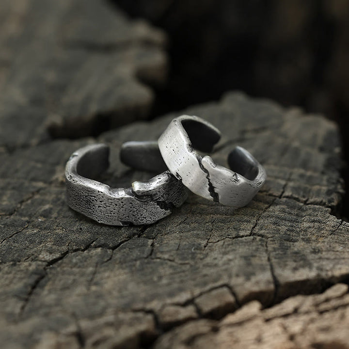 WorldNorse Handcrafted 999 Silver Cracked Cuff Ring - A Pair - image 0
