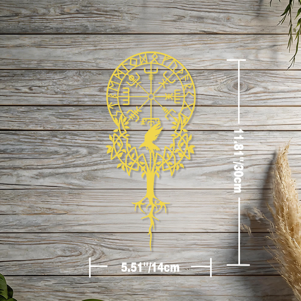 WorldNorse Viking Vegvisir Raven Yggdrasil Metal Wall Decor - Gold - 5.51''*11.81''/14*30cm - image 9