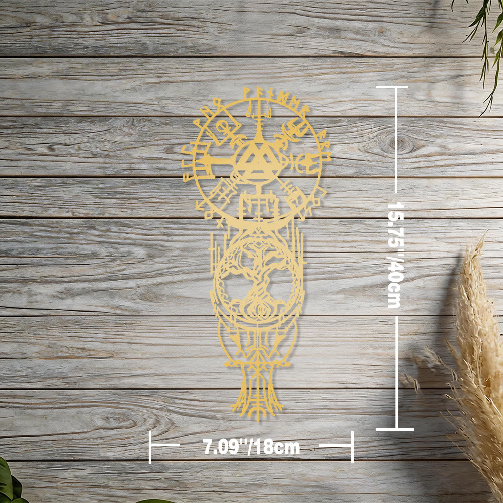 WorldNorse Vegvisir Valknut Yggdrasil Totem Metal Wall Decor - Gold - 15.75''*7.09''/40*18cm - image 9