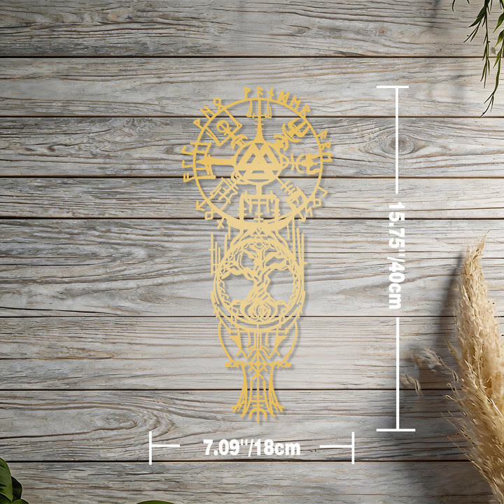 WorldNorse Vegvisir Valknut Yggdrasil Totem Metal Wall Decor - Gold - 15.75''*7.09''/40*18cm - image 9