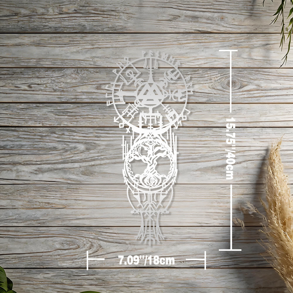 WorldNorse Vegvisir Valknut Yggdrasil Totem Metal Wall Decor - Silver - 15.75''*7.09''/40*18cm - image 13