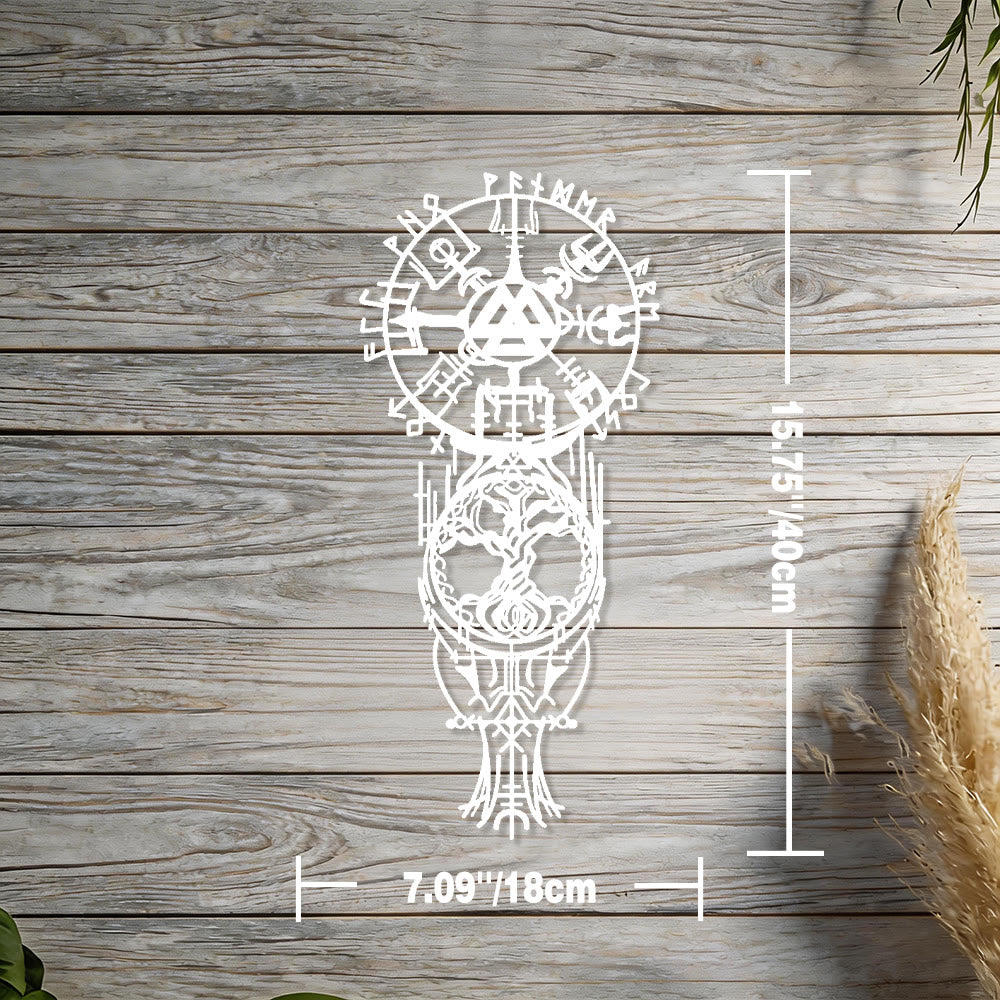 WorldNorse Vegvisir Valknut Yggdrasil Totem Metal Wall Decor - White - 15.75''*7.09''/40*18cm - image 17