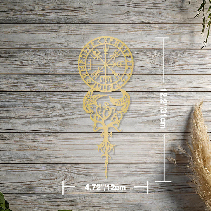 WorldNorse Odinic Compass Raven Yggdrasil Rune Metal Wall Decor - Gold - 4.72''*12.2''/12*31cm - image 7