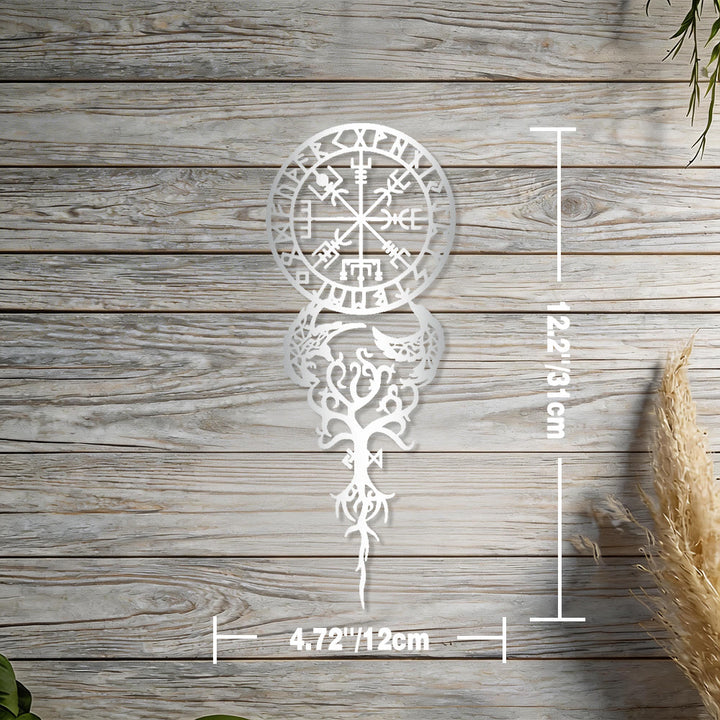 WorldNorse Odinic Compass Raven Yggdrasil Rune Metal Wall Decor - Silver - 4.72''*12.2''/12*31cm - image 10