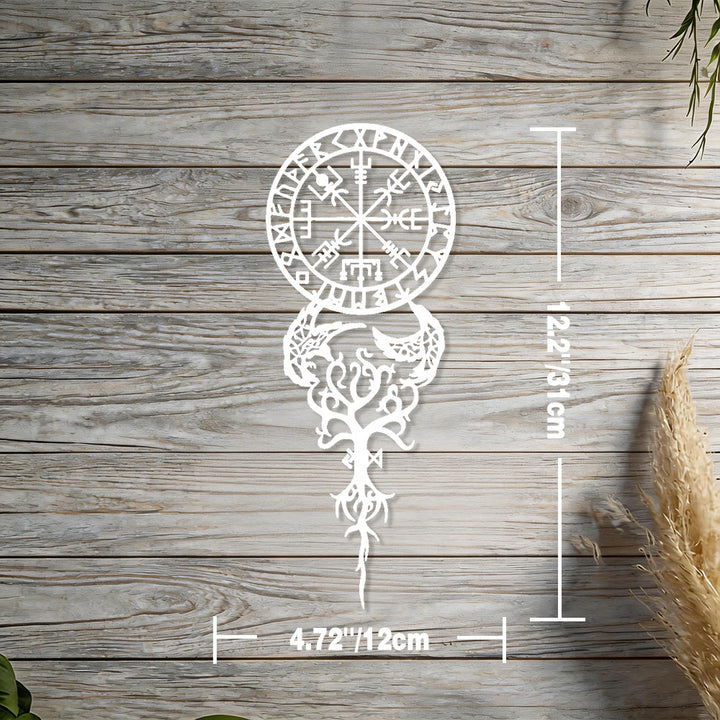 WorldNorse Odinic Compass Raven Yggdrasil Rune Metal Wall Decor - White - 4.72''*12.2''/12*31cm - image 13