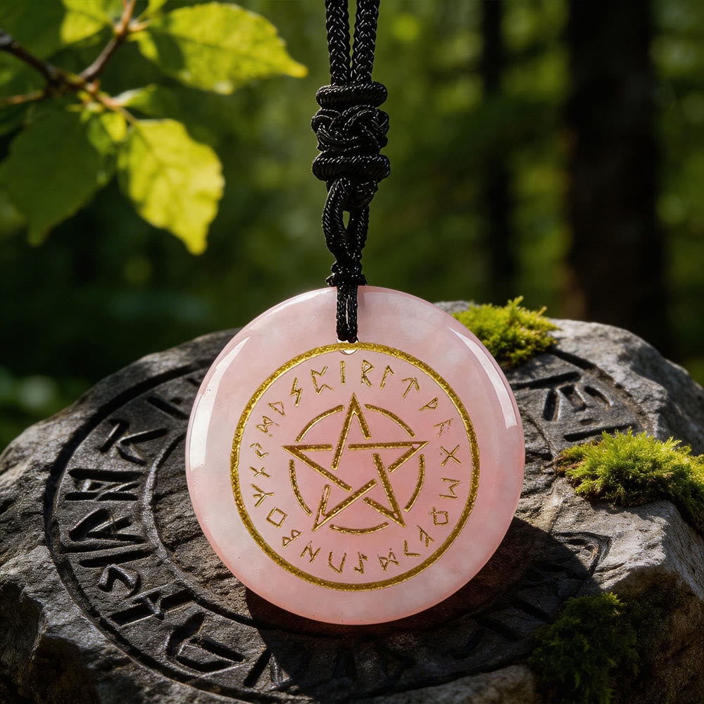 WorldNorse Pentacle Rune Warding Crystal Necklace - Rose Quartz - image 5