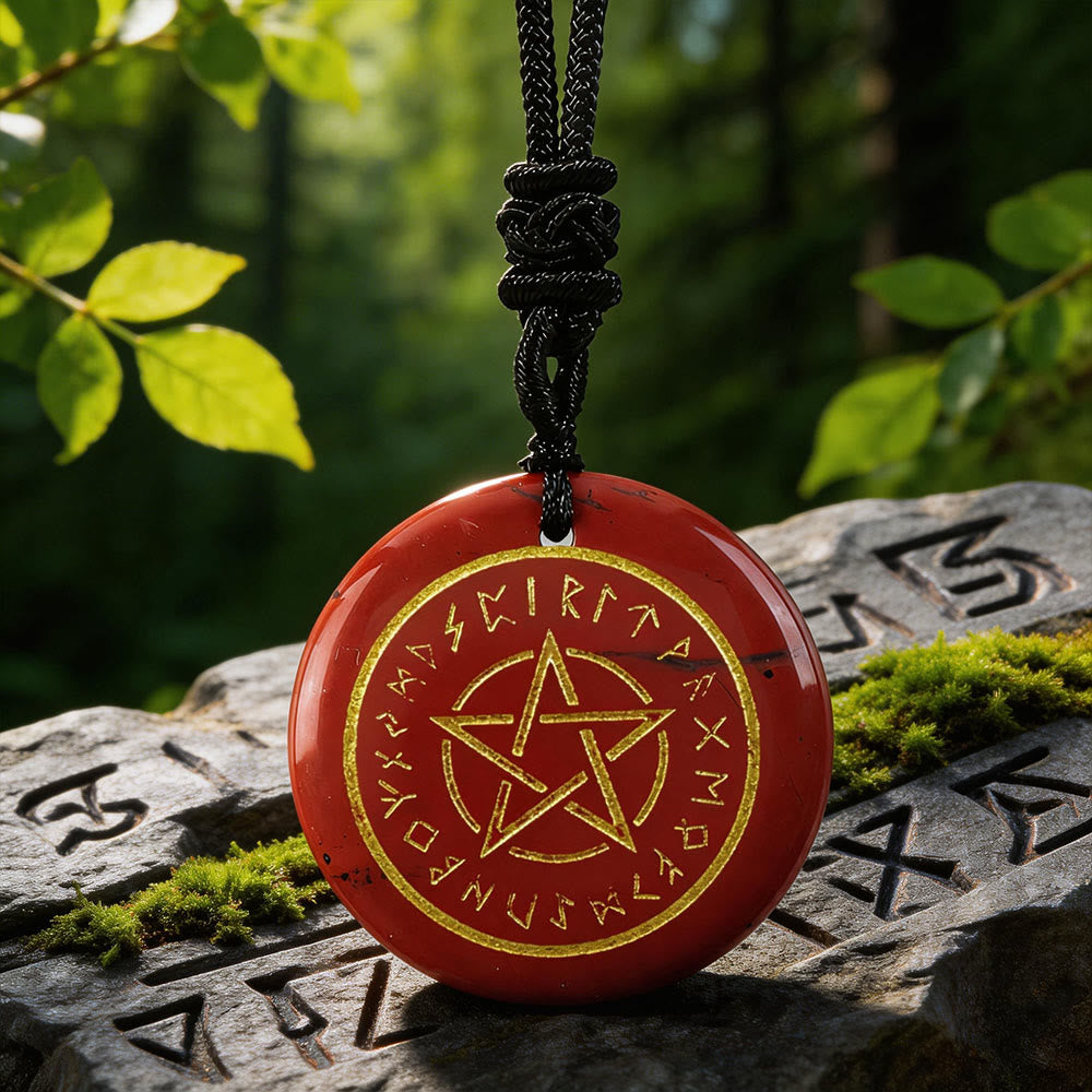 WorldNorse Pentacle Rune Warding Crystal Necklace - Red Jasper - image 0