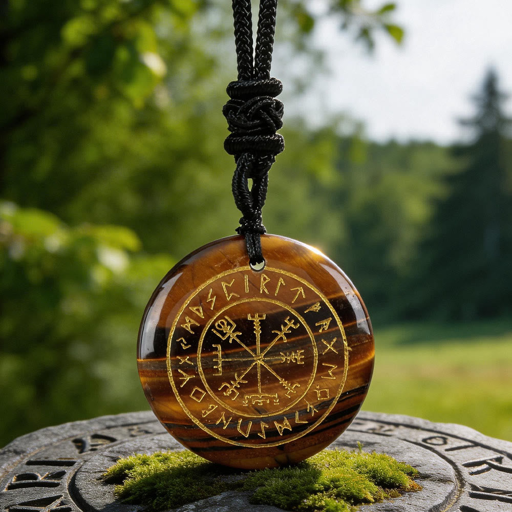 WorldNorse Vegvisir Rune Guidance Crystal Necklace - Tiger's Eye - image 1