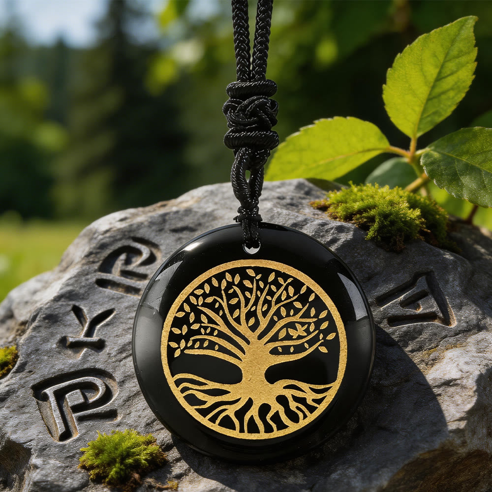 WorldNorse Yggdrasil Life Root Crystal Necklace - Black Obsidian - image 0
