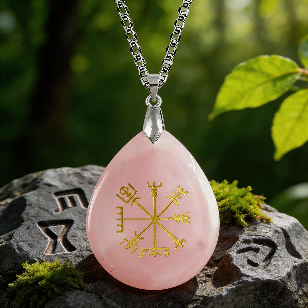 WorldNorse Viking Vegvisir Journey Warding Crystal Necklace - Rose Quartz - image 5