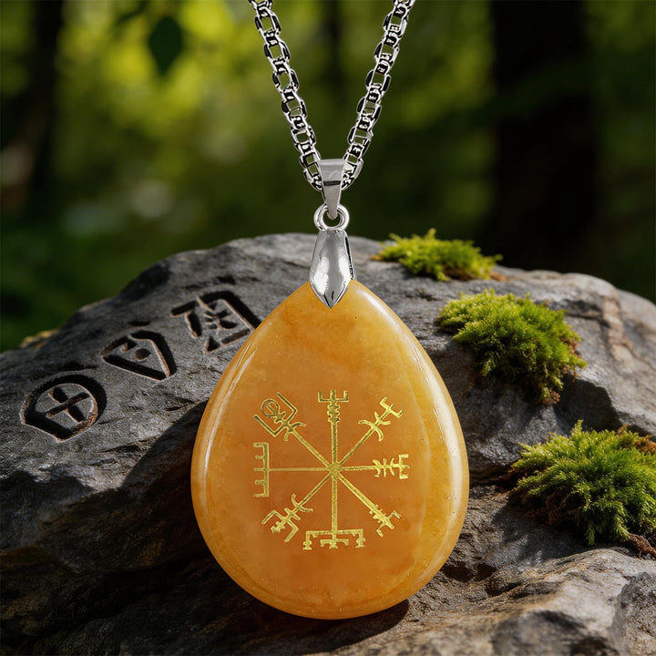 WorldNorse Viking Vegvisir Journey Warding Crystal Necklace - Red Aventurine - image 3