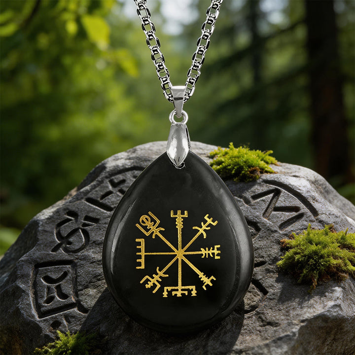 WorldNorse Viking Vegvisir Journey Warding Crystal Necklace - Black Obsidian - image 1