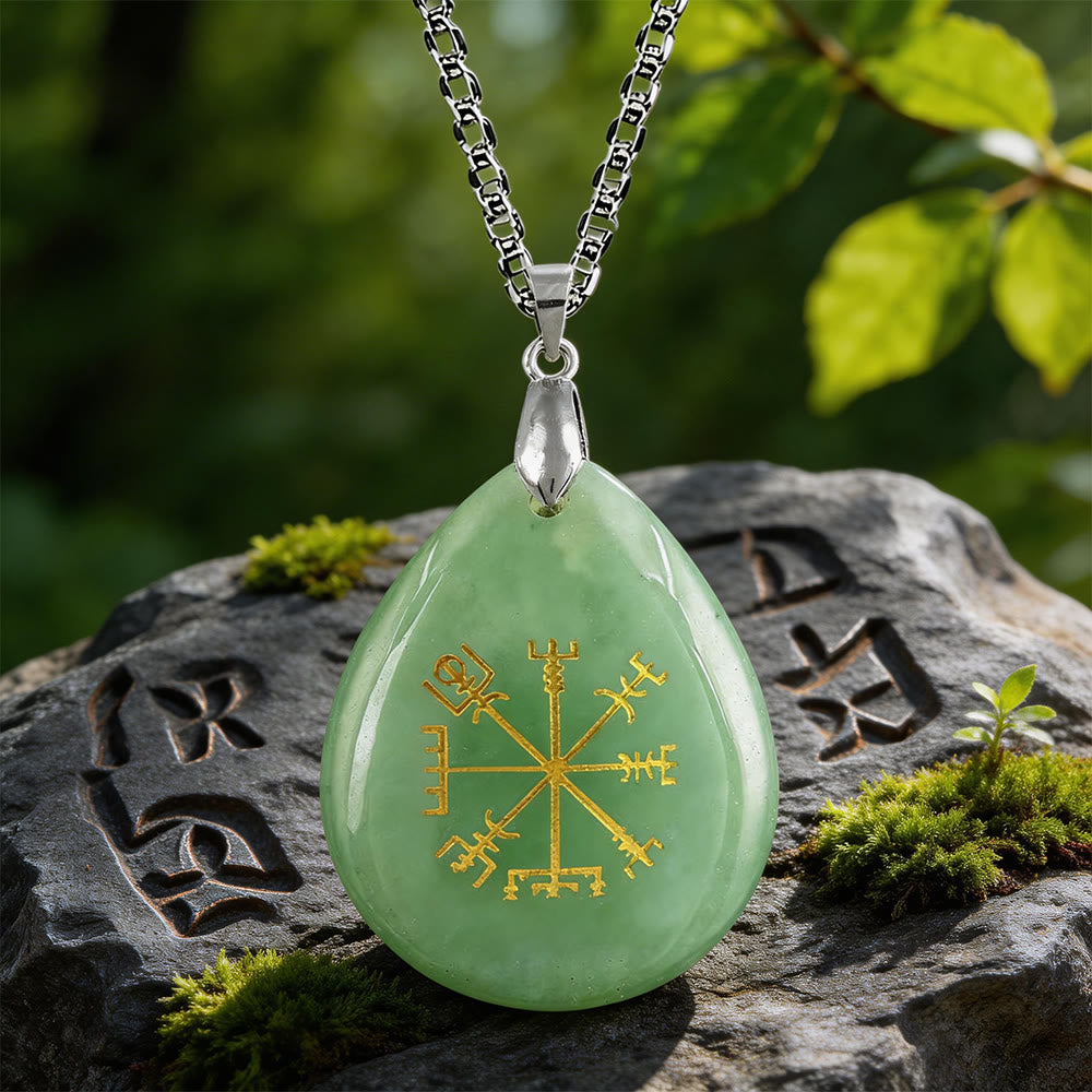 WorldNorse Viking Vegvisir Journey Warding Crystal Necklace - Green Aventurine - image 7