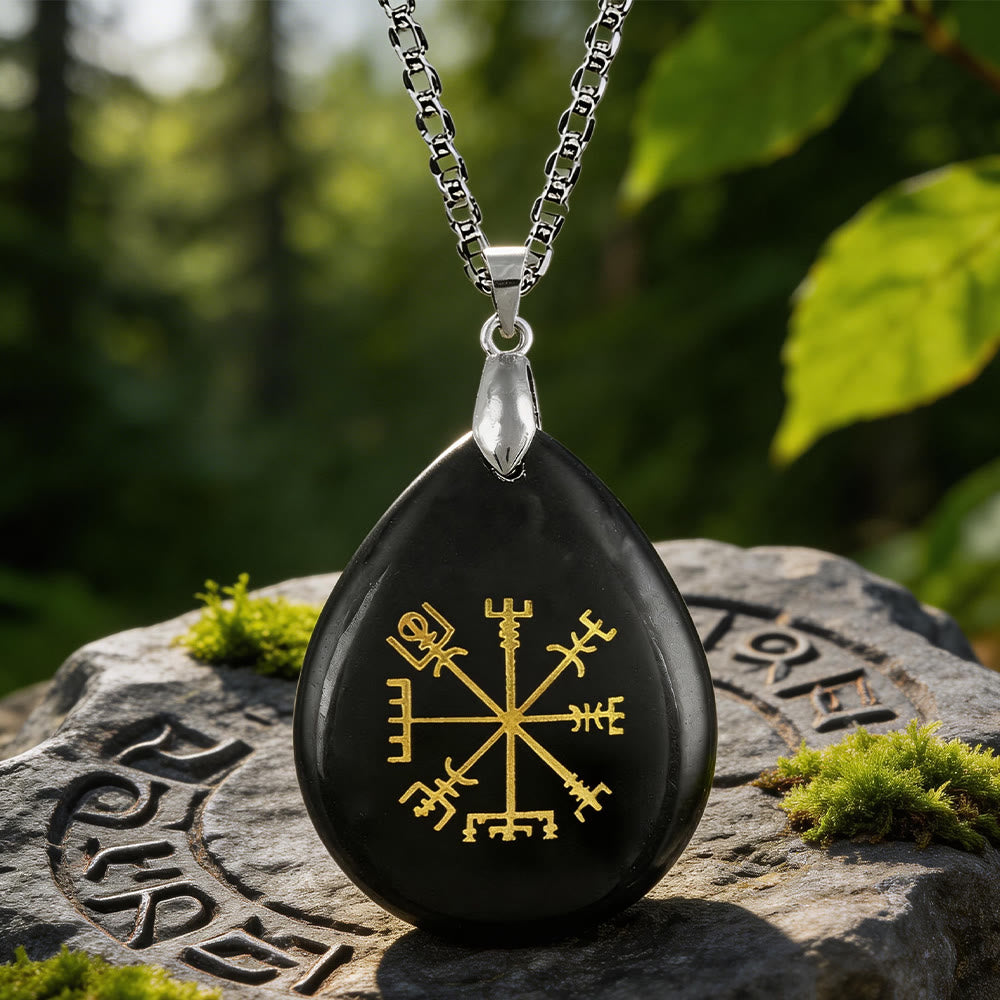 WorldNorse Vegvisir Compass Pathguard Crystal Necklace - Black Obsidian - image 1