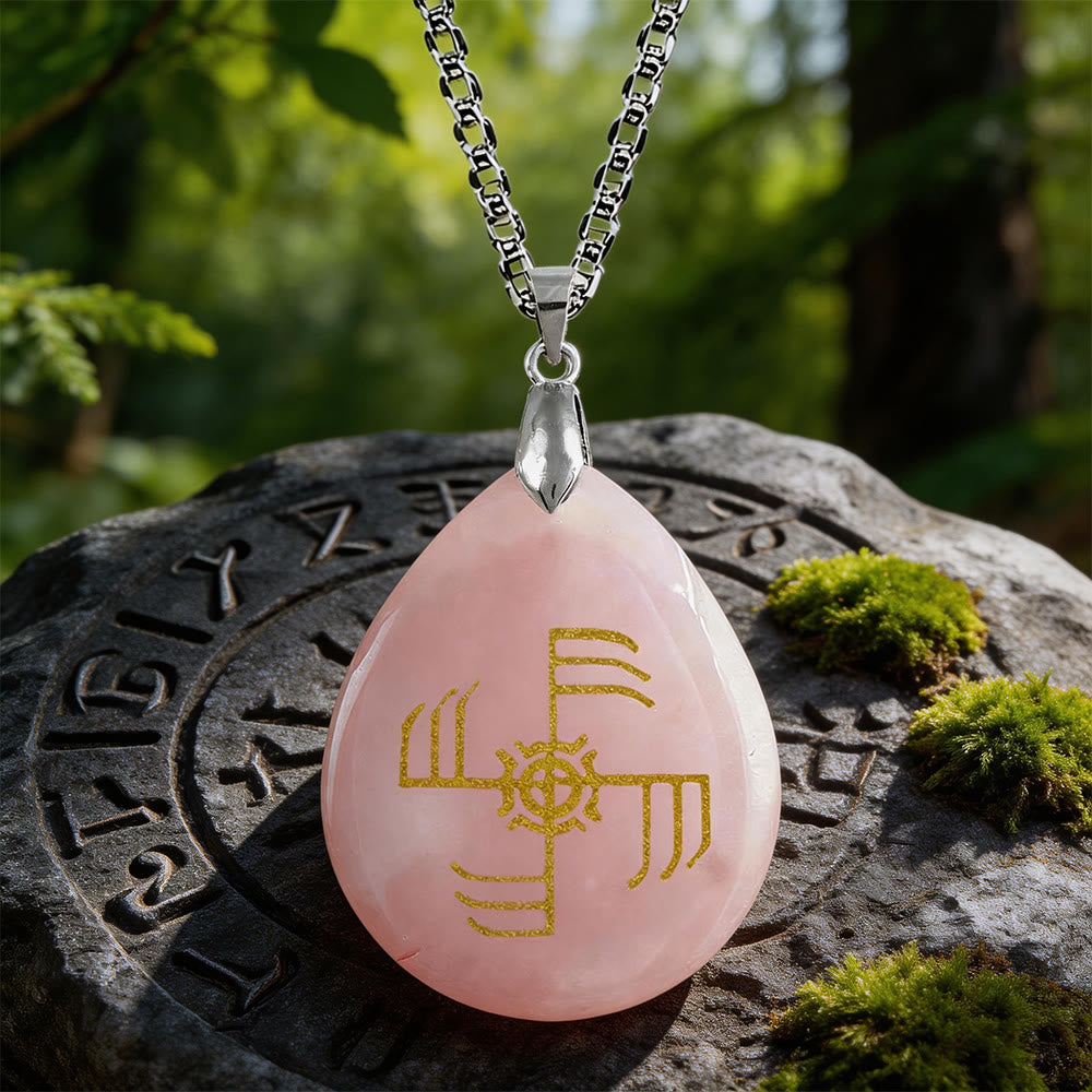 WorldNorse Ginfaxi Victory Rune Crystal Necklace - Rose Quartz - image 0