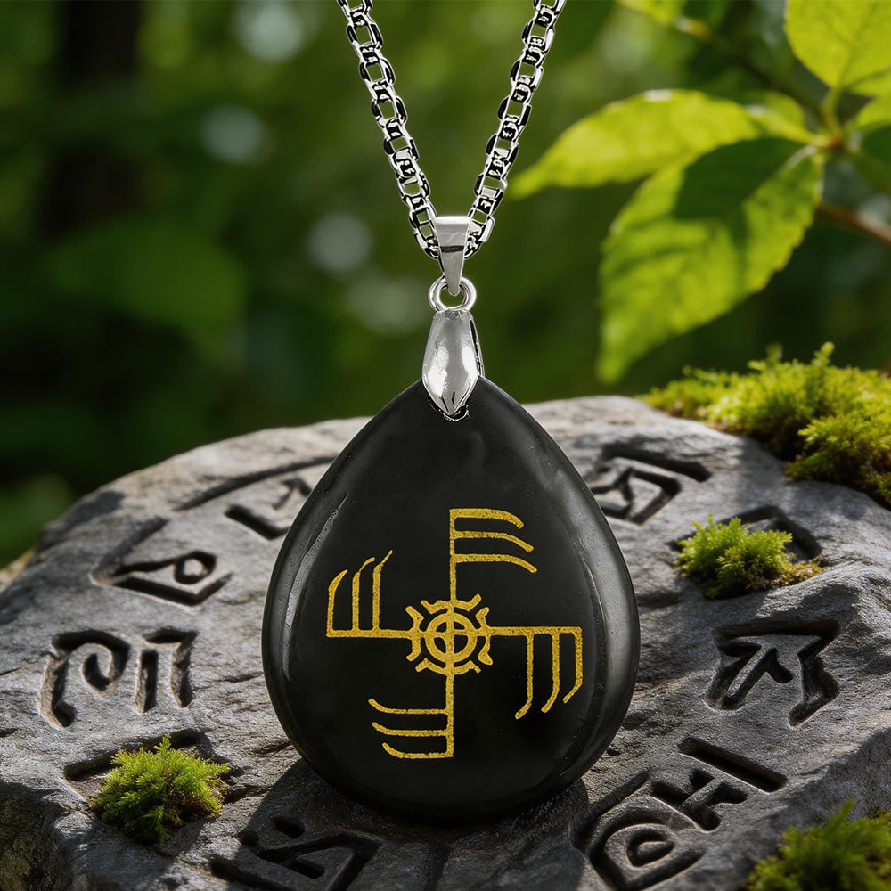 WorldNorse Ginfaxi Victory Rune Crystal Necklace - Black Obsidian - image 1