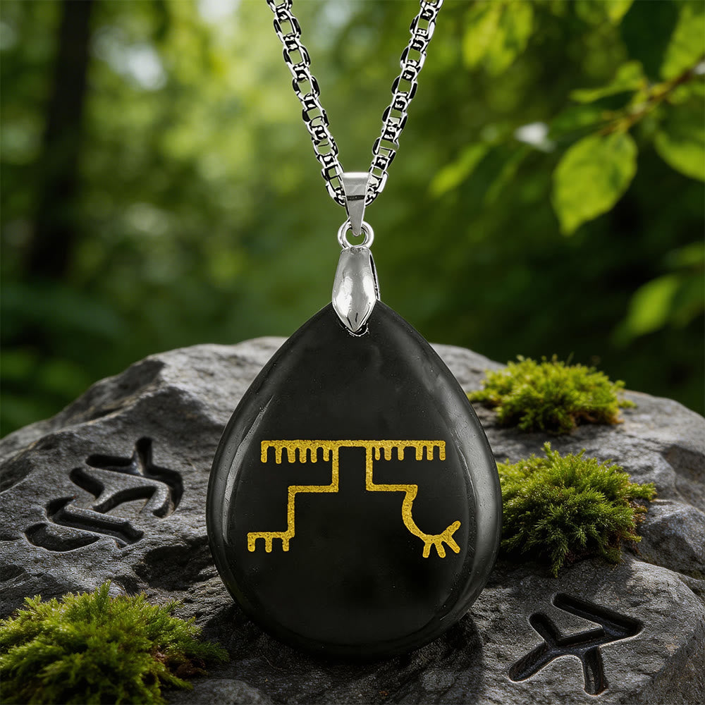 WorldNorse Gapaldur Steadfast Rune Crystal Necklace - Black Obsidian - image 0