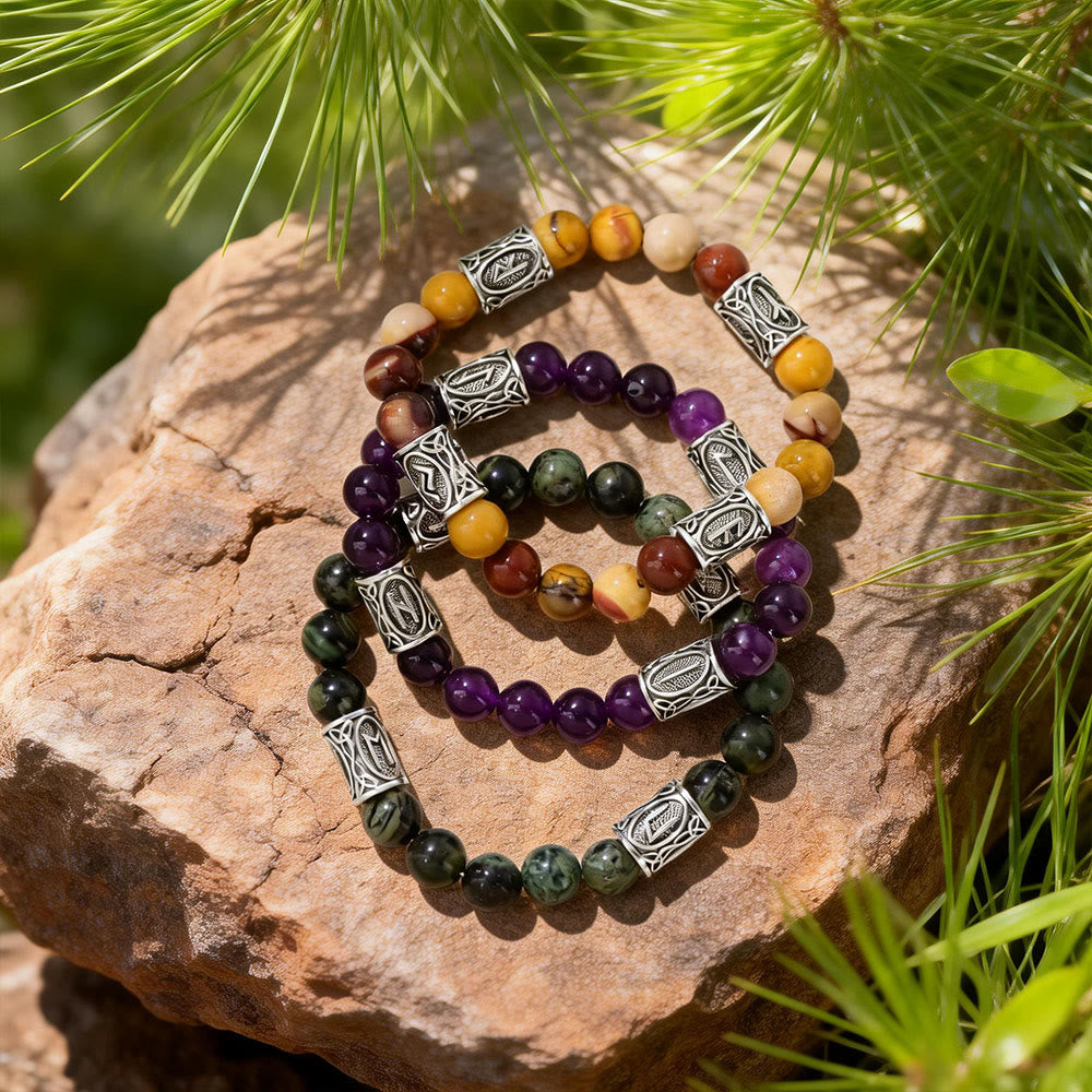 WorldNorse Viking Rune Talisman Protection Crystal Beaded Bracelet - image 0