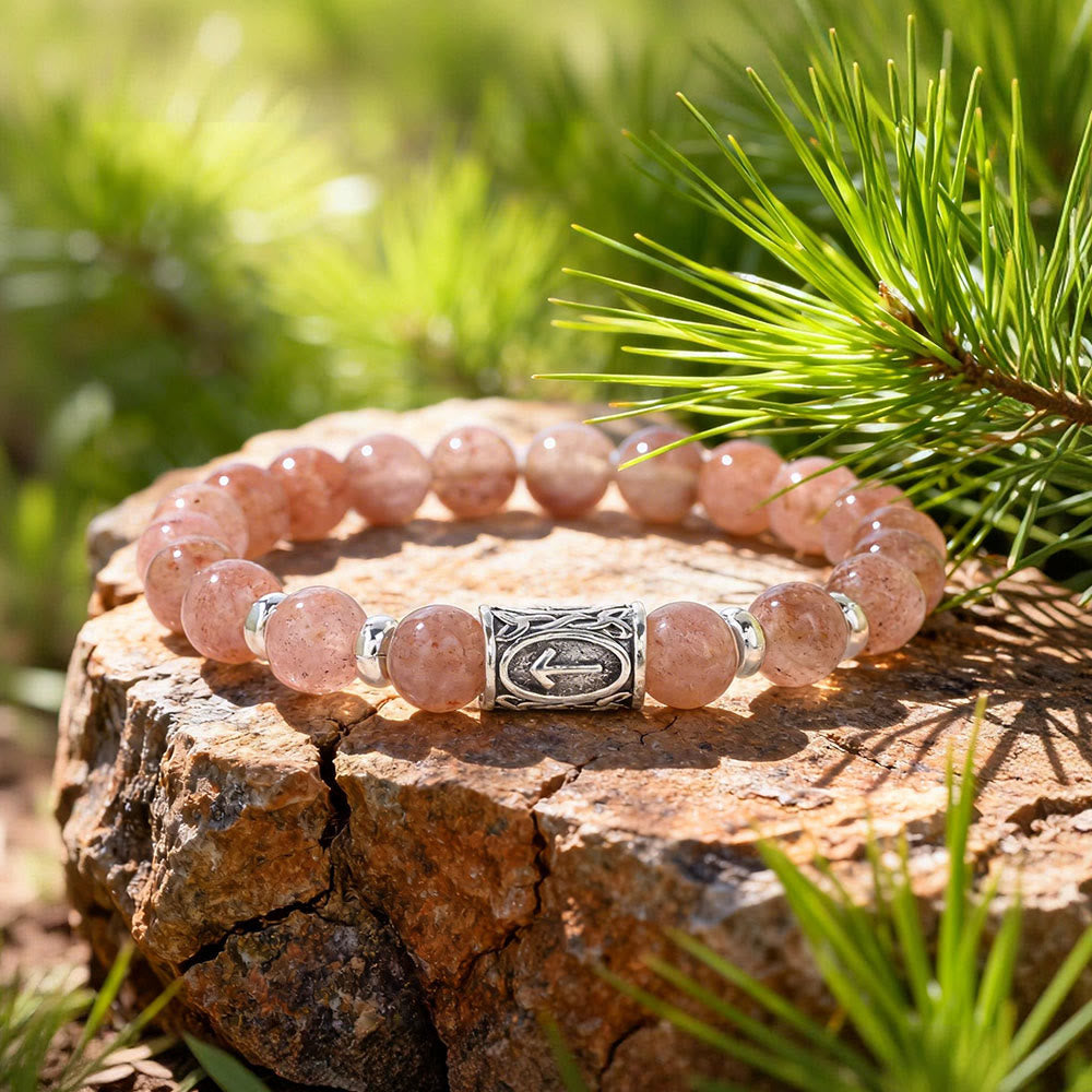 WorldNorse Viking Runes Courage Blessing Crystal Beaded Bracelet - Dark Pink Angelite - image 1