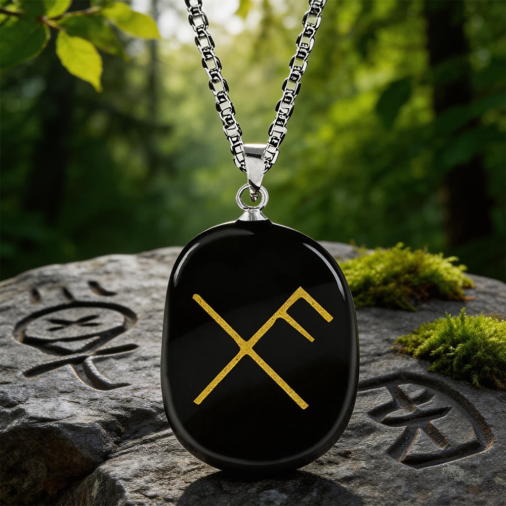 WorldNorse Gibo Auja Luck Rune Crystal Necklace - Black Obsidian - image 0