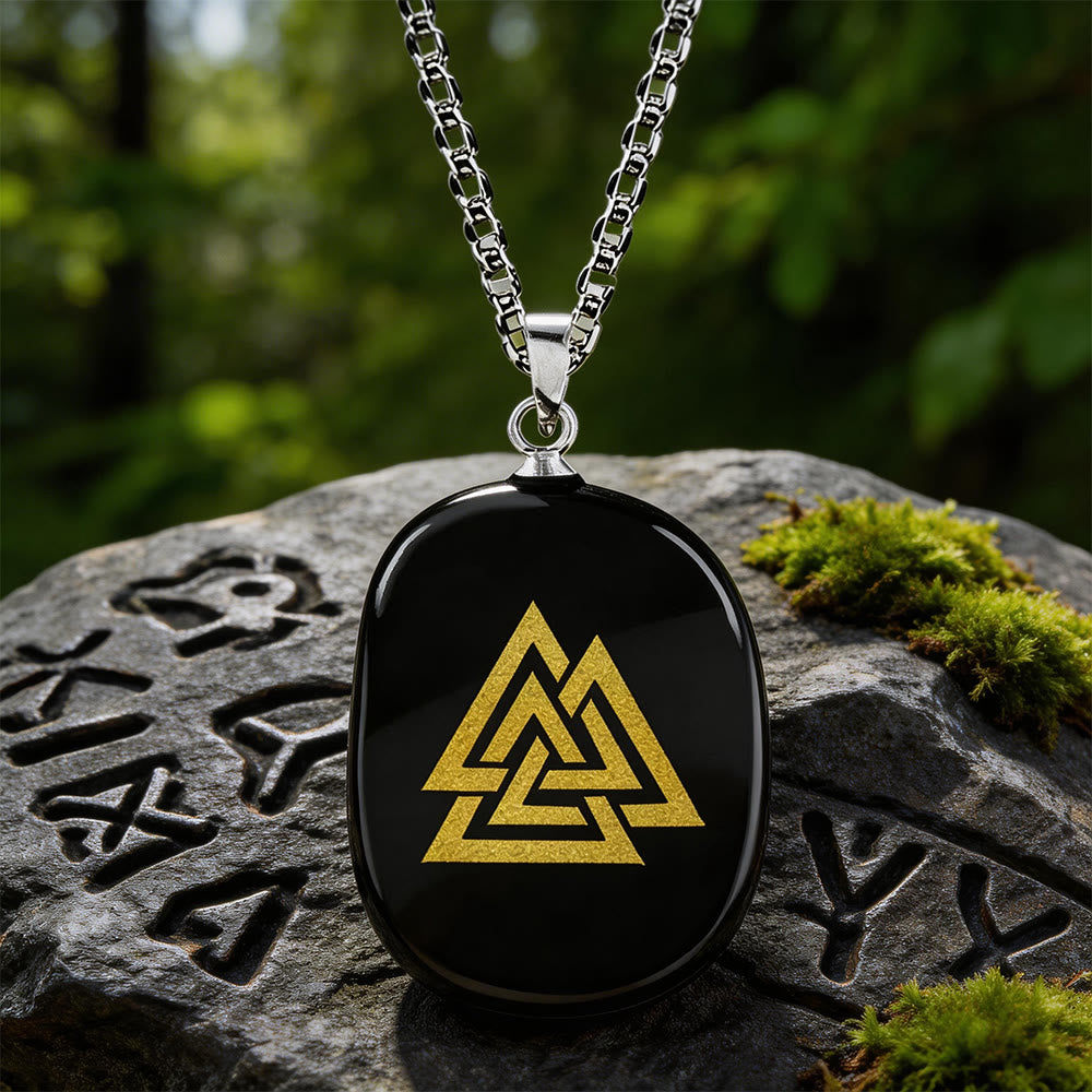 WorldNorse Valknut Strength Sigil Crystal Necklace - Black Obsidian - image 1