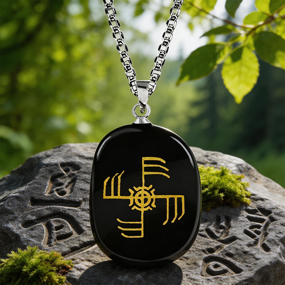 WorldNorse Ginfaxi Warrior Strength Crystal Necklace - Black Obsidian - image 1