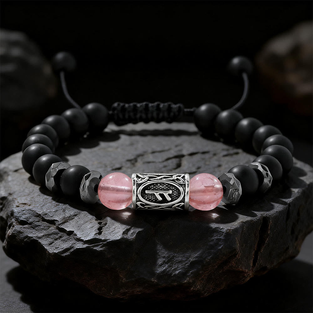 WorldNorse Viking Runes Strength Crystal Beaded Bracelet - Watermelon Red Crystal - image 1