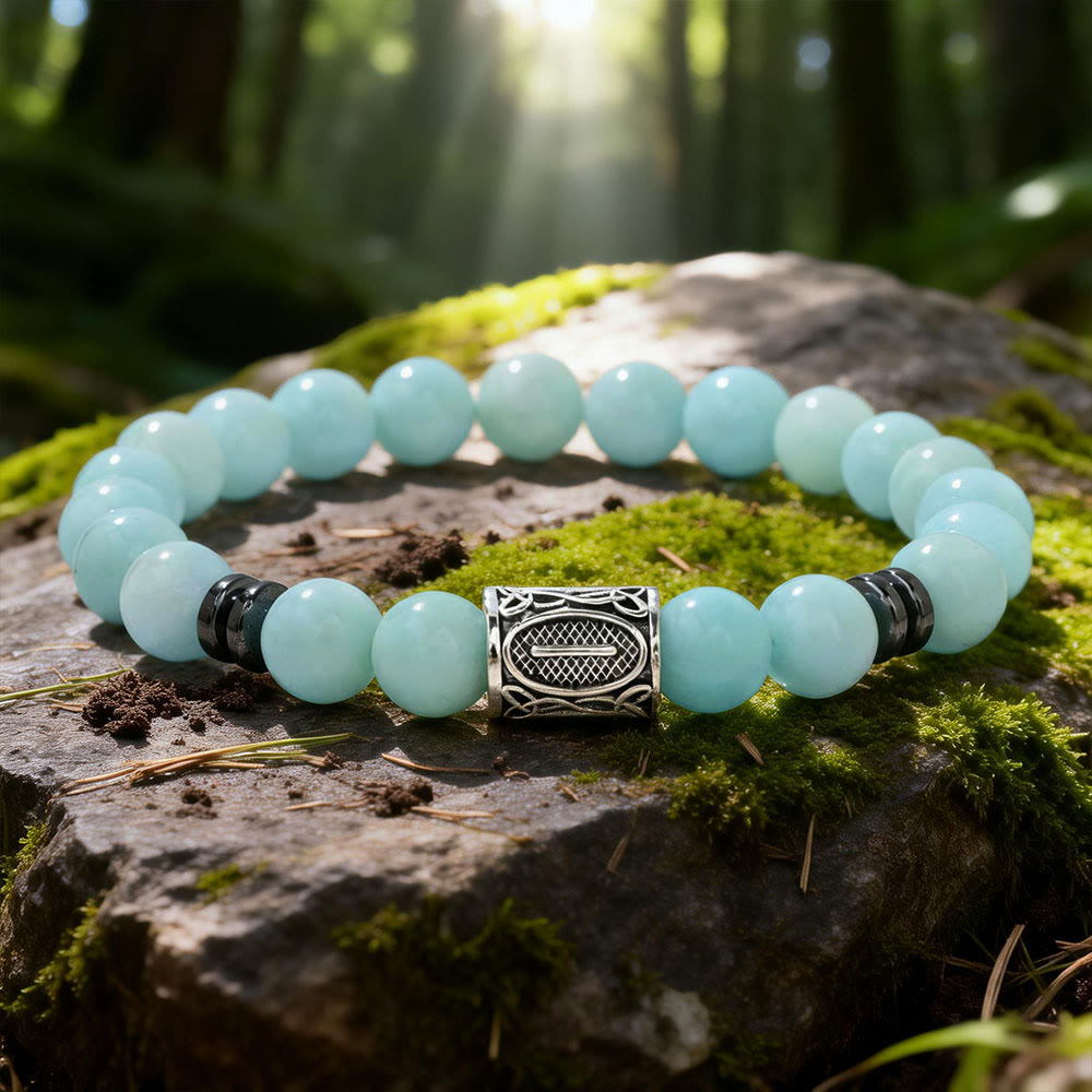 WorldNorse Viking Runes Blessing Crystal Beaded Bracelet - Aquamarine - image 8
