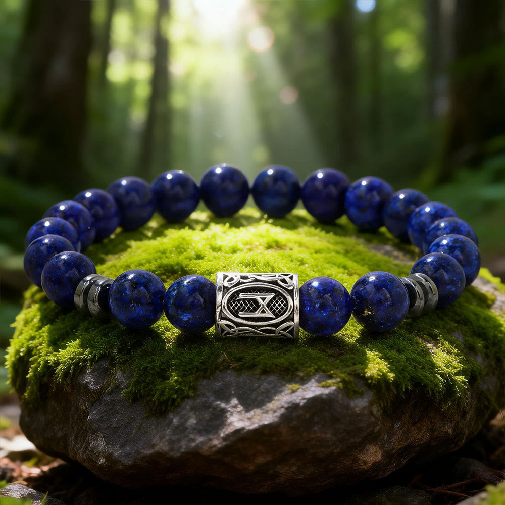 WorldNorse Viking Runes Blessing Crystal Beaded Bracelet - Lapis Lazuli - image 0