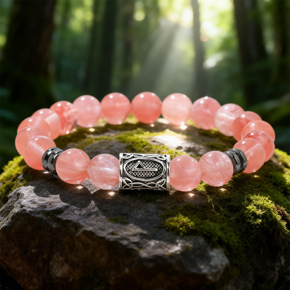 WorldNorse Viking Runes Blessing Crystal Beaded Bracelet - Watermelon Red Crystal - image 1