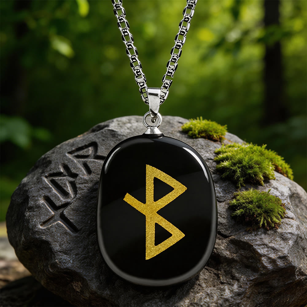 WorldNorse Viking Healing Bind Rune Vitality Crystal Necklace - Black Obsidian - image 0
