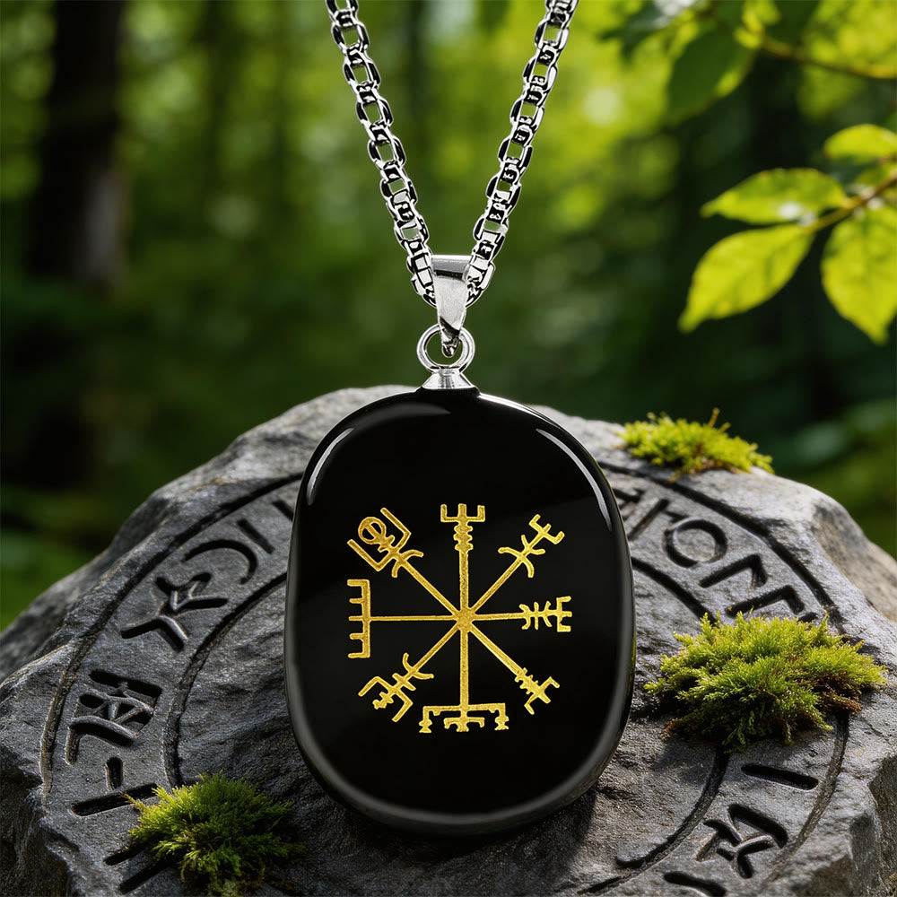 WorldNorse Vegvisir Runic Compass Guidance Crystal Necklace - Black Obsidian - image 1