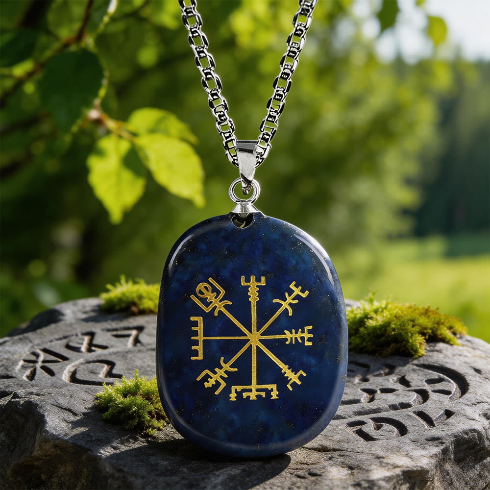 WorldNorse Vegvisir Runic Compass Guidance Crystal Necklace - Lapis Lazuli - image 0