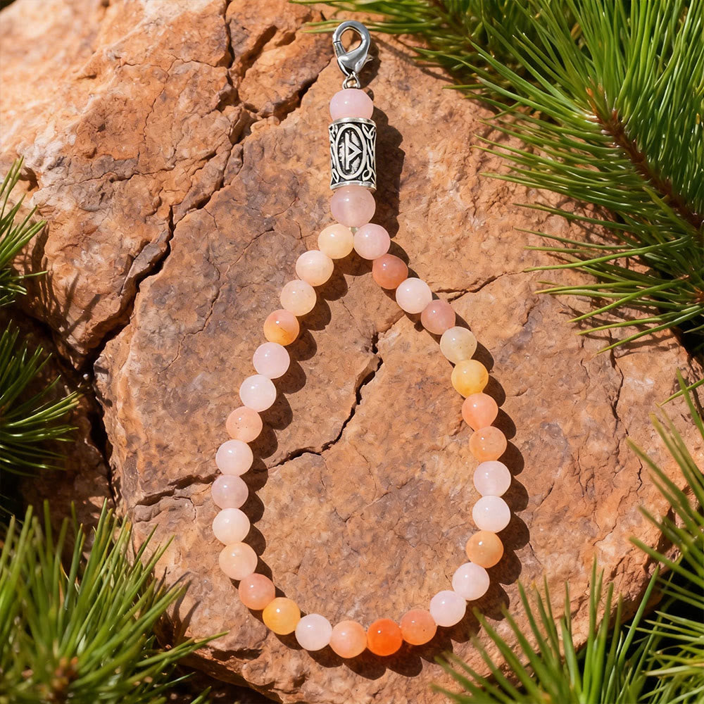 WorldNorse Rune Engraved Bead Charm Crystal Keychain - Pink Aventurine - image 1