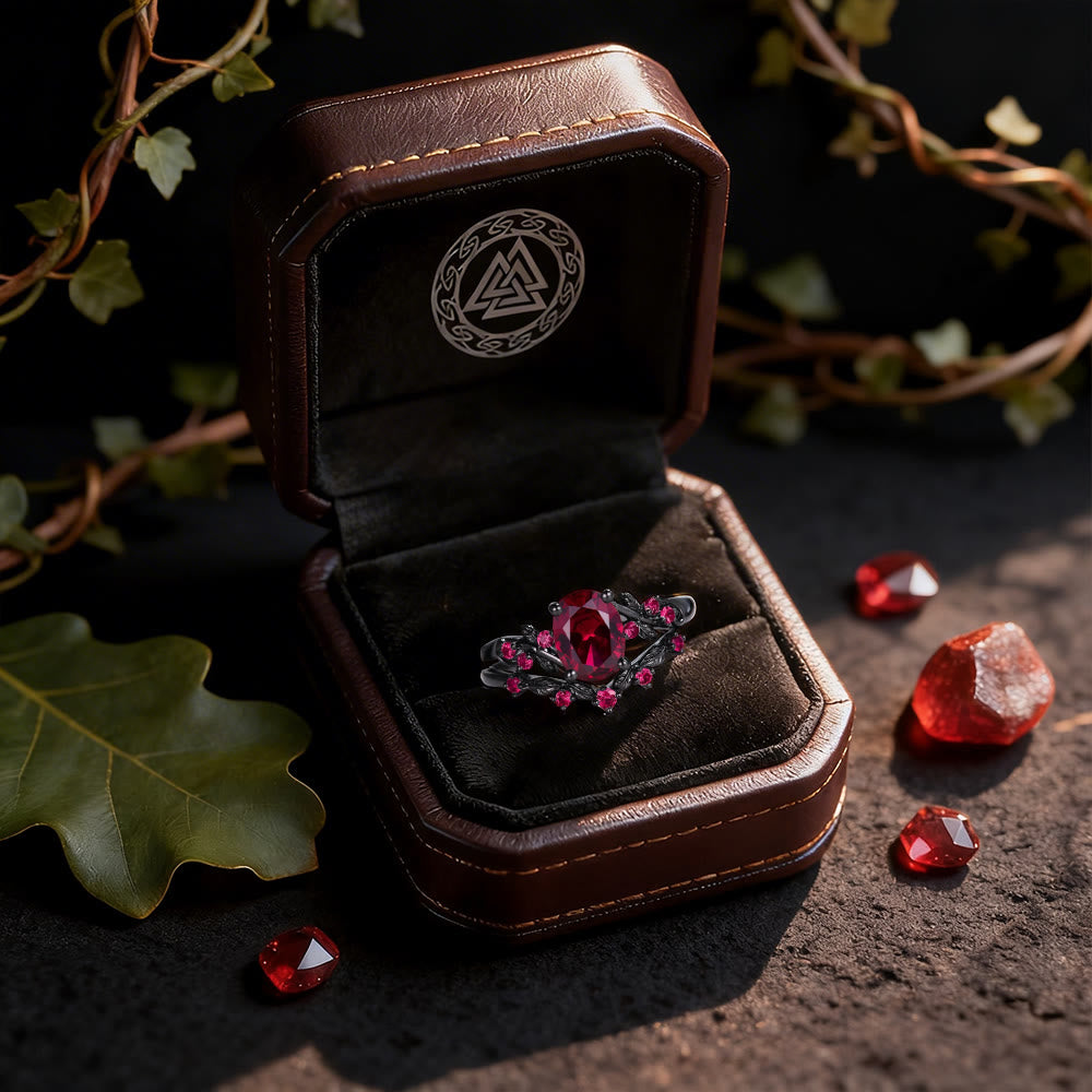 WorldNorse Dark Romance Ruby Black Leaf Ring Set - image 4