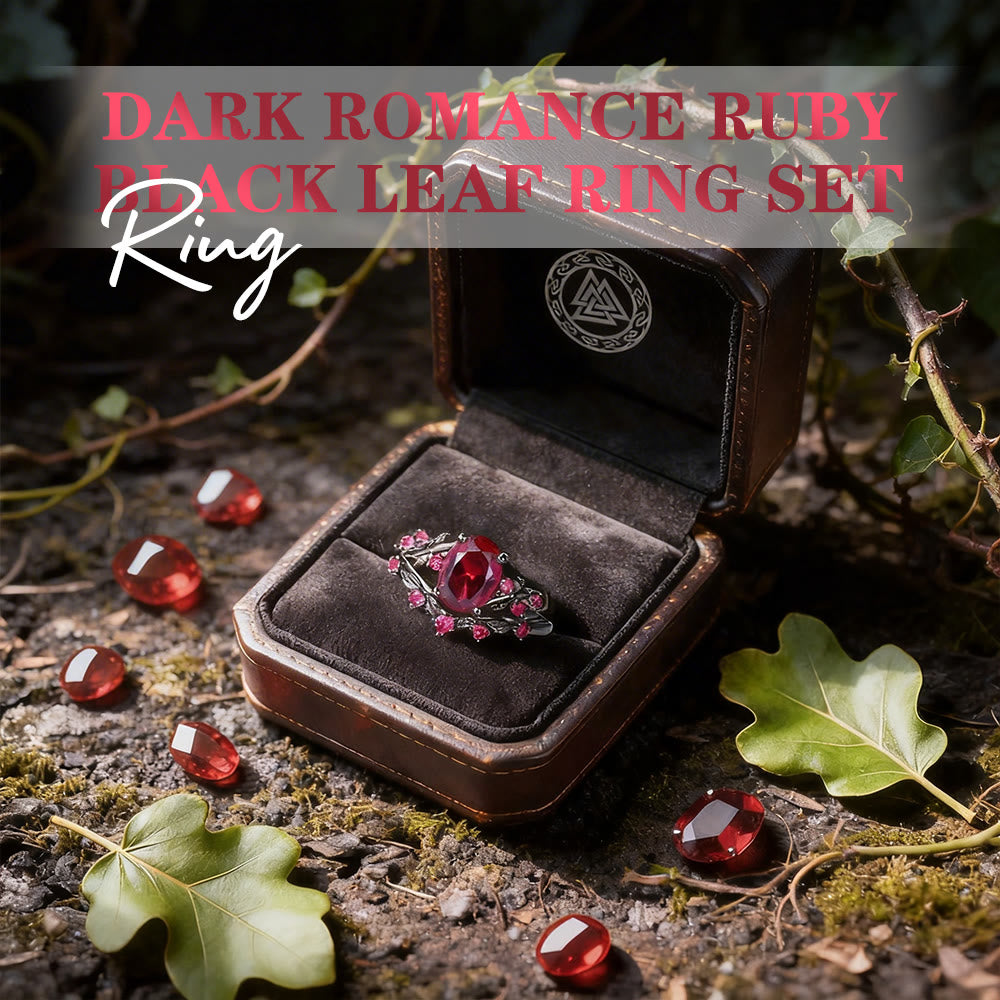 WorldNorse Dark Romance Ruby Black Leaf Ring Set - image 2