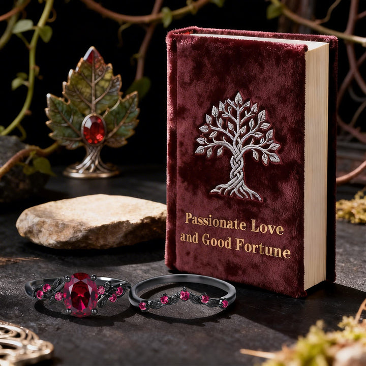 WorldNorse Dark Romance Ruby Black Leaf Ring Set - image 3