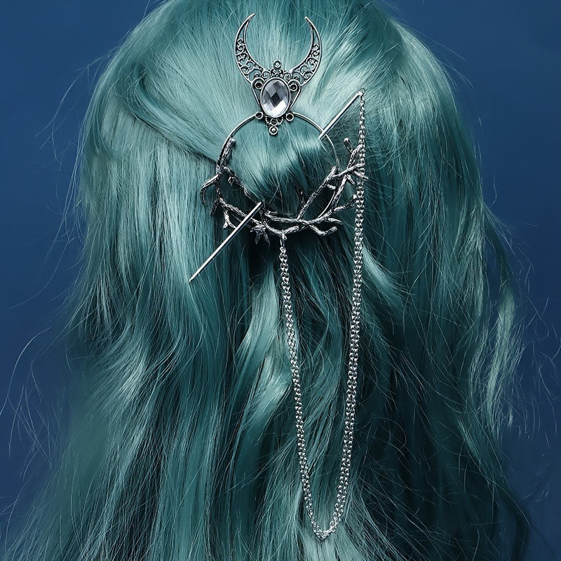 WorldNorse Crescent Thorn Branch Gem Hairpin - White - image 1